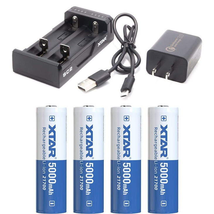 XTAR Four 21700 Battery & Dual USB Charger Package for Backscatter HF-1 and Retra Maxi