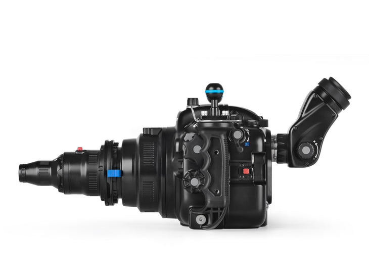 Reverse angled viewfinder for EMWL attached to housing